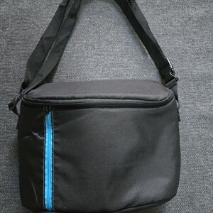 Black Crossbody Messenger Bag with Blue Zip Accent